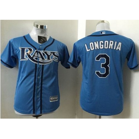 Rays #3 Evan Longoria Light Blue Stitched Youth MLB Jersey