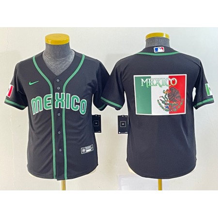 Youth Mexico Baseball 2023 Black Big Logo World Baseball Classic Stitched Jersey