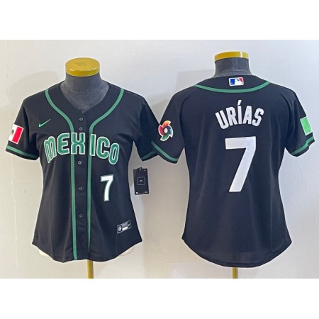 Youth Mexico Baseball #7 Julio Urias 2023 Black World Baseball Classic With Patch Stitched Jersey