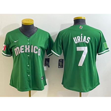Youth Mexico Baseball #7 Julio Urias 2023 Green World Baseball Classic Stitched Jersey