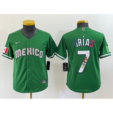 Youth Mexico Baseball #7 Julio Urias 2023 Green World Baseball Classic With Patch Stitched Jersey
