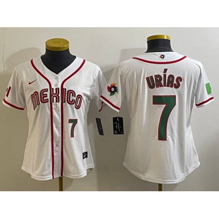 Youth Mexico Baseball #7 Julio Urias 2023 White World Baseball Classic With Patch Stitched Jersey