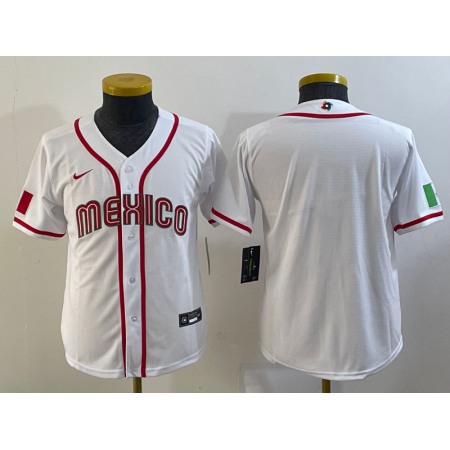 Youth Mexico Baseball Blank 2023 White World Baseball Classic Stitched Jersey