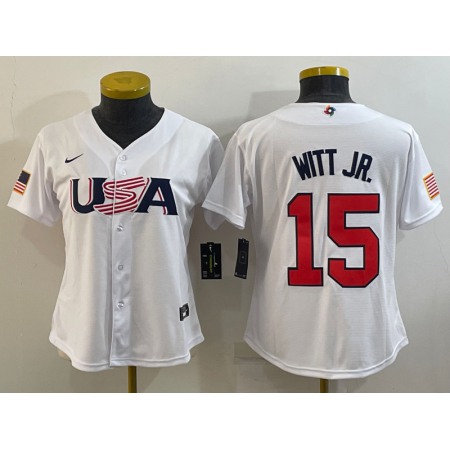 Youth USA Baseball #15 Bobby Witt Jr. 2023 White World Baseball Classic Stitched Jersey