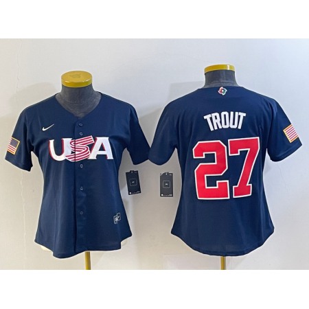 Youth USA Baseball #27 Mike Trout 2023 Navy World Baseball Classic Stitched Jersey