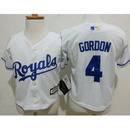 Toddler Royals #4 Alex Gordon White Cool Base Stitched MLB Jersey