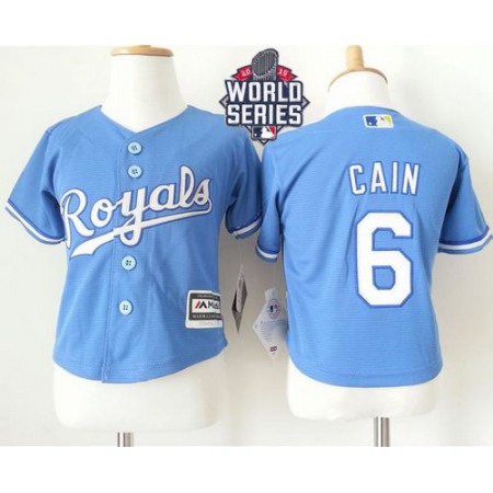 Toddler Royals #6 Lorenzo Cain Light Blue Alternate 1 Cool Base W/2015 World Series Patch Stitched MLB Jersey