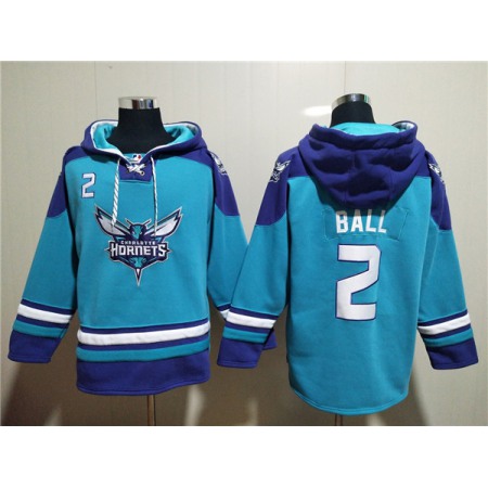 Men's Charlotte Hornets #2 LaMelo Ball Aqua Lace-Up Pullover Hoodie