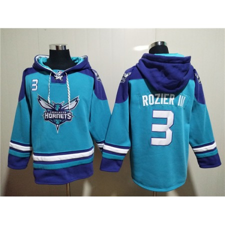 Men's Charlotte Hornets #3 Terry Rozier III Aqua Lace-Up Pullover Hoodie