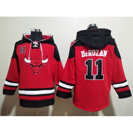 Men's Chicago Bulls #11 DeMar DeRozan Red/Black Ageless Must-Have Lace-Up Pullover Hoodie