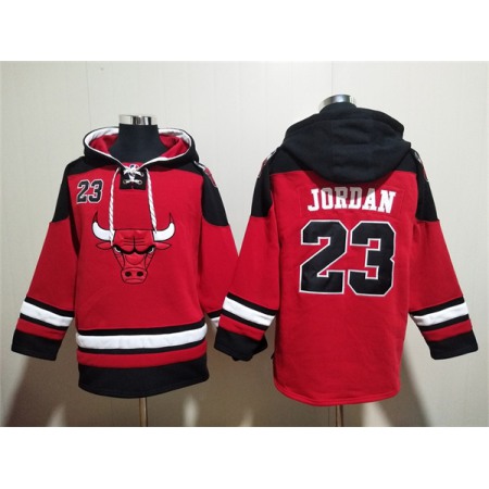 Men's Chicago Bulls #23 Michael Jordan Red/Black Ageless Must-Have Lace-Up Pullover Hoodie
