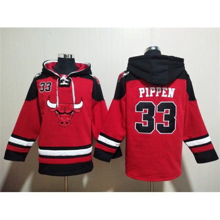 Men's Chicago Bulls #33 Scottie Pippen Red/Black Ageless Must-Have Lace-Up Pullover Hoodie