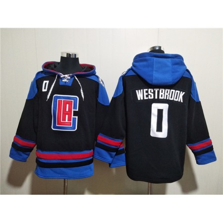 Men's Los Angeles Clippers #0 Russell Westbrook Black/Blue Lace-Up Pullover Hoodie
