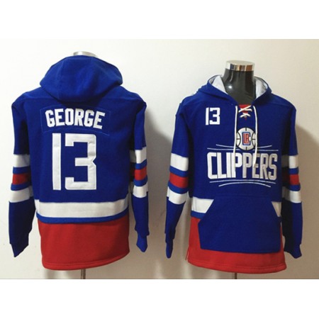 Men's Los Angeles Clippers #13 Paul George Blue Lace-Up Pullover Hoodie