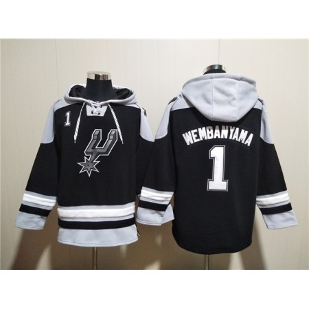Men's San Antonio Spurs #1 Victor Wembanyama Black Ageless Must-Have Lace-Up Pullover Hoodie