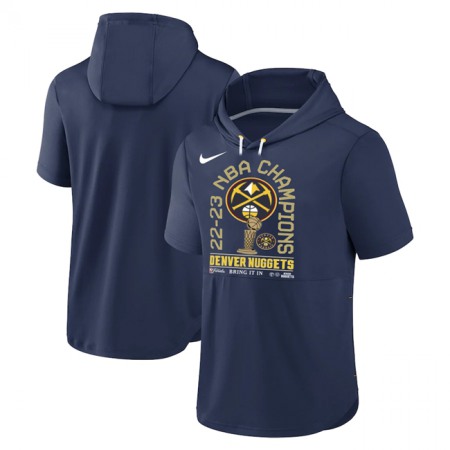 Men's Denver Nuggets Navy 2022-23 Champions Performance Short Sleeve Pullover Hoodie