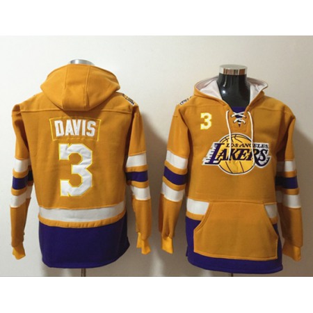 Men's Los Angeles Lakers #3 Anthony Davis Yellow Lace-Up Pullover Hoodie