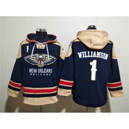 Men's New Orleans Pelicans #1 Zion Williamson Navy Ageless Must-Have Lace-Up Pullover Hoodie