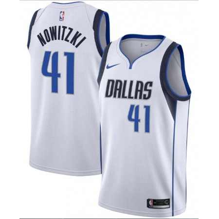 Men's Dallas Mavericks #41 Dirk Nowitzki White Association Edition Swingman Stitched Jersey