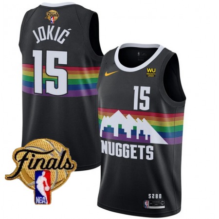 Men's Denver Nuggets #15 Nikola Jokic Black 2023 Finals City Edition Stitched Basketball Jersey