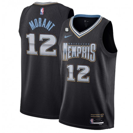 Men's Memphis Grizzlies #12 Ja Morant Black 2022/23 City Edition With NO.6 Patch Stitched Basketball Jersey