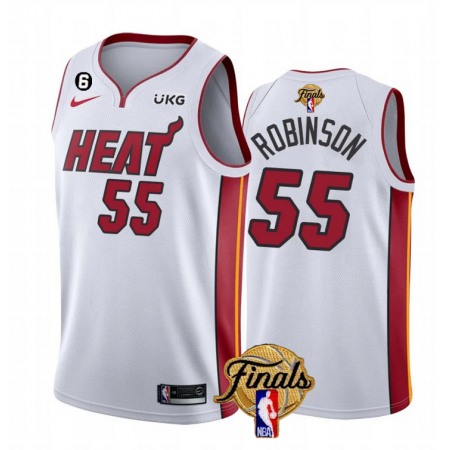 Men's Miami Heat #55 Duncan Robinson White 2023 Finals Association Edition With NO.6 Patch Stitched Basketball Jersey