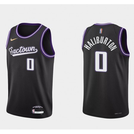 Men's Sacramento Kings #0 Tyrese Haliburton 2021/22 Black 75th Anniversary City Edition Stitched Basketball Jersey