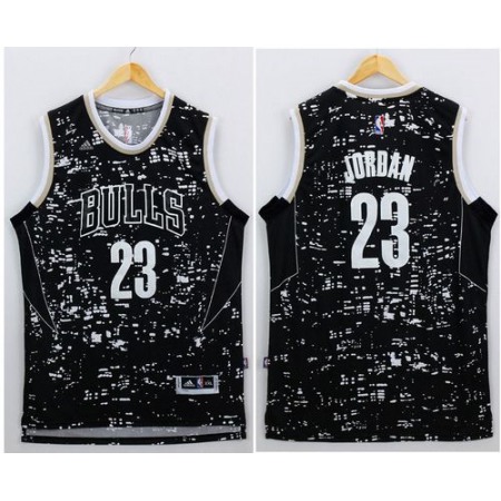 Bulls #23 Michael Jordan Black City Light Stitched NBA Jersey