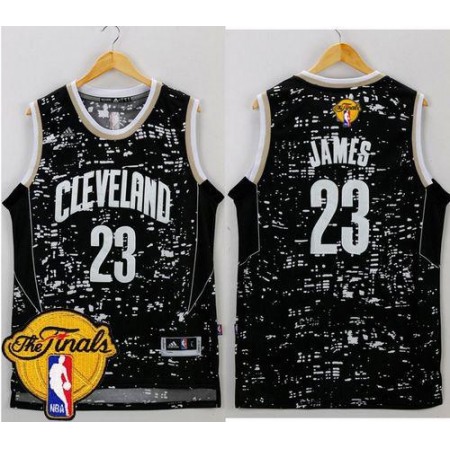 Cavaliers #23 LeBron James Black City Light The Finals Patch Stitched NBA Jersey