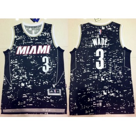 Heat #3 Dwyane Wade Black City Light Stitched NBA Jersey