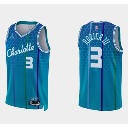Men's Charlotte Hornets #3 Terry Rozier III 2021/22 Blue 75th Anniversary City Edition Stitched Basketball Jersey