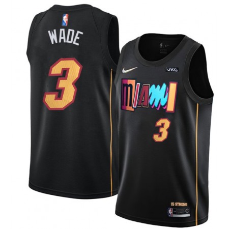Men's Miami Heat #3 Dwyane Wade Black 75th Anniversary 2021/2022 City Edition Stitched Jersey