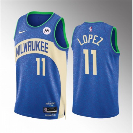 Men's Milwaukee Bucks #11 Brook Lopez 2023/24 Blue City Edition Stitched Basketball Jersey