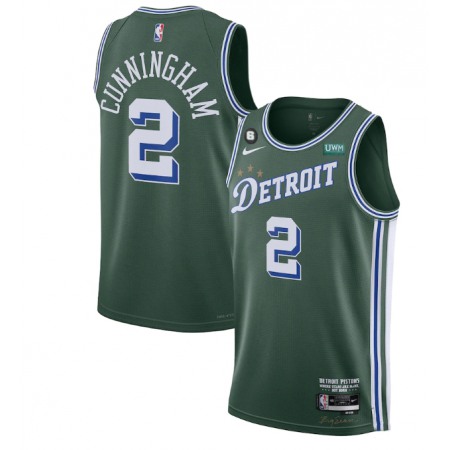 Men's Detroit Pistons #2 Cade Cunningham Green 2022/23 City Edition With NO.6 Patch Stitched Jersey