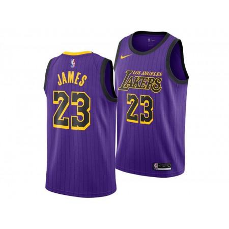 Men's Los Angeles Lakers #23 LeBron James Purple City Edition Swingman Stitched NBA Jersey
