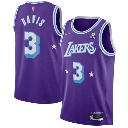 Men's Los Angeles Lakers #3 Anthony Davis Purple 2021 City Edition 75th Anniversary Stitched Jersey