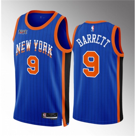 Men's New Yok Knicks #9 RJ Barrett Blue 2023/24 City Edition Stitched Basketball Jersey