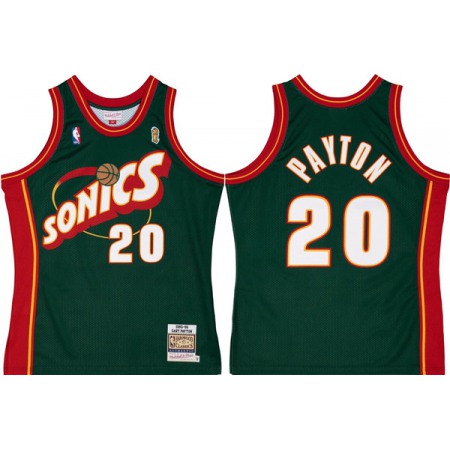 Men's Oklahoma City Thunder #20 Gary Payton Green 1995-96 Throwback SuperSonics Stitched Jersey