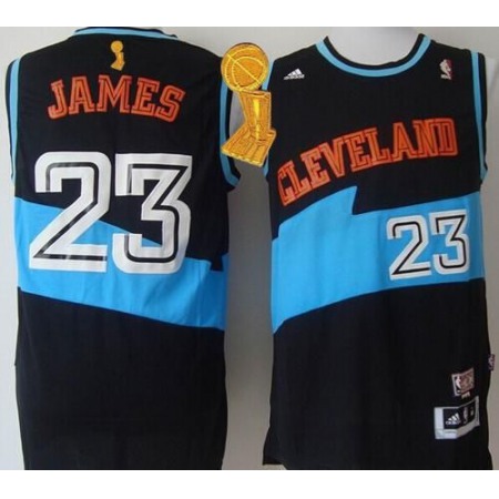Cavaliers #23 LeBron James Black ABA Hardwood Classic The Champions Patch Stitched NBA Jersey