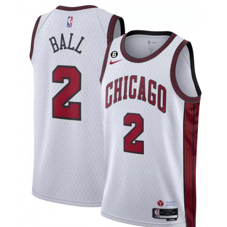 Men's Chicago Bulls #2 Lonzo Ball White 2022/23 City Edition With NO.6 Patch Stitched Basketball Jersey