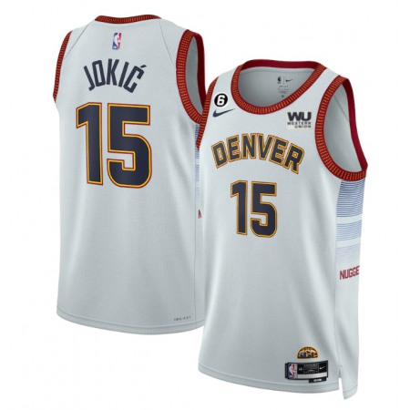Men's Denver Nuggets #15 Nikola Jokic Silver 2022/23 City Edition With NO.6 Patch Stitched Jersey