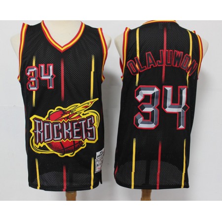Men's Houston Rockets #34 Hakeem Olajuwon Black Hardwood Classics Stitched Jersey