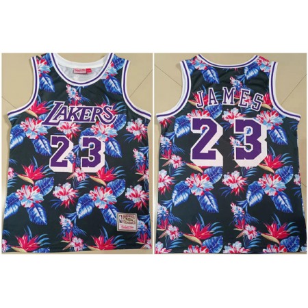 Men's Los Angeles Lakers #23 LeBron James Floral Hardwood Classics Stitched Jersey