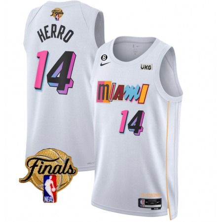 Men's Miami Heat #14 Tyler Herro White 2023 Finals City Edition With NO.6 Patch Stitched Basketball Jersey