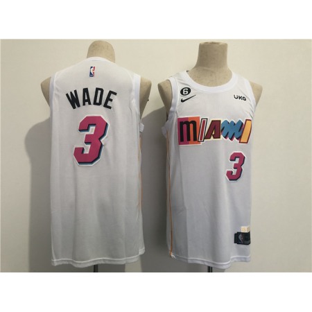 Men's Miami Heat #3 Dwyane Wade 2022/23 White City Edition With NO.6 Patch Stitched Jersey