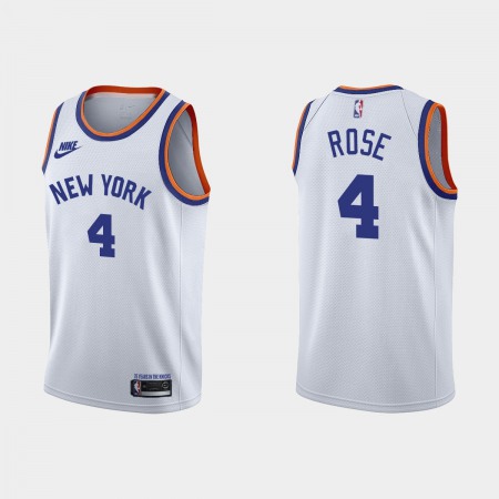 Men's New Yok Knicks #4 Derrick Rose 2021/2022 White 75th Anniversary City Edition Stitched Jersey