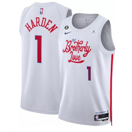 Men's Philadelphia 76ers #1 James Harden White 2022/23 City Edition Stitched Basketball Jersey
