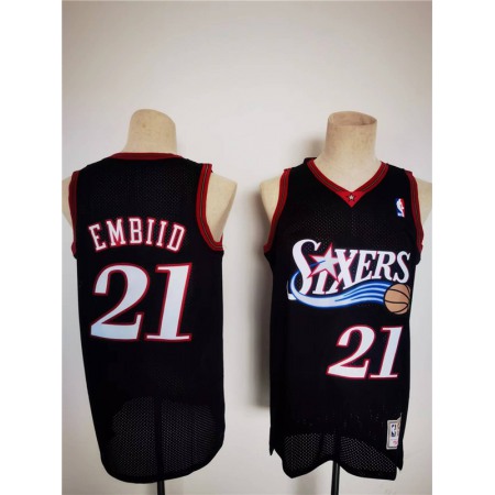 Men's Philadelphia 76ers #21 Joel Embiid Mitchell & Ness Black Classics Stitched Basketball Jersey