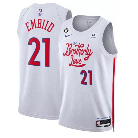 Men's Philadelphia 76ers #21 Joel Embiid White 2022/23 City Edition Stitched Basketball Jersey