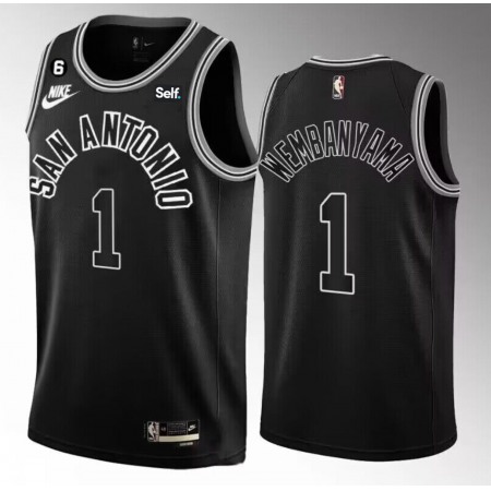 Men's San Antonio Spurs #1 Victor Wembanyama Black 2022/23 Classic Edition With NO.6 Patch Stitched Basketball Jersey